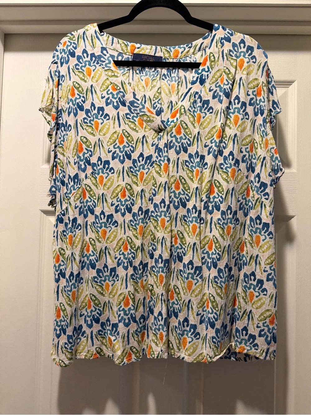 RACHEL Rachel Roy Floral V-Neck Blouse in Blue, Green, Orange